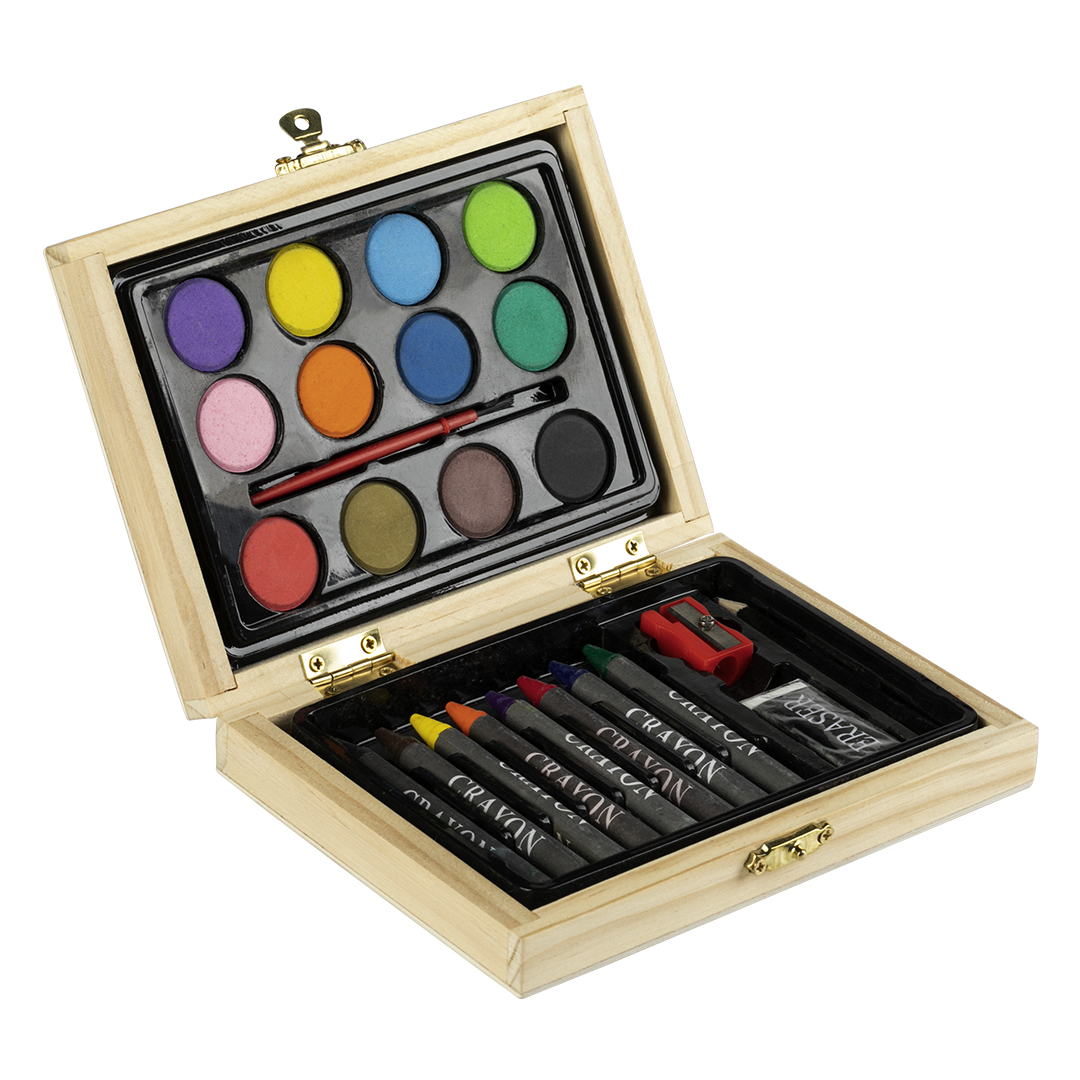 COLORING SET IN A WOODEN BOX, MINI